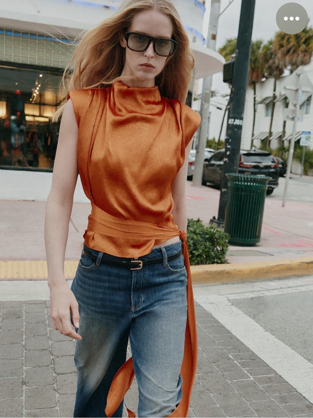 Burnt Orange Satin Top with Bow